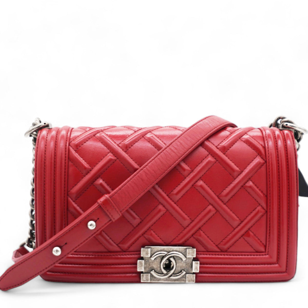 Chanel Rouge Leather Chateau Celtic Boy Bag