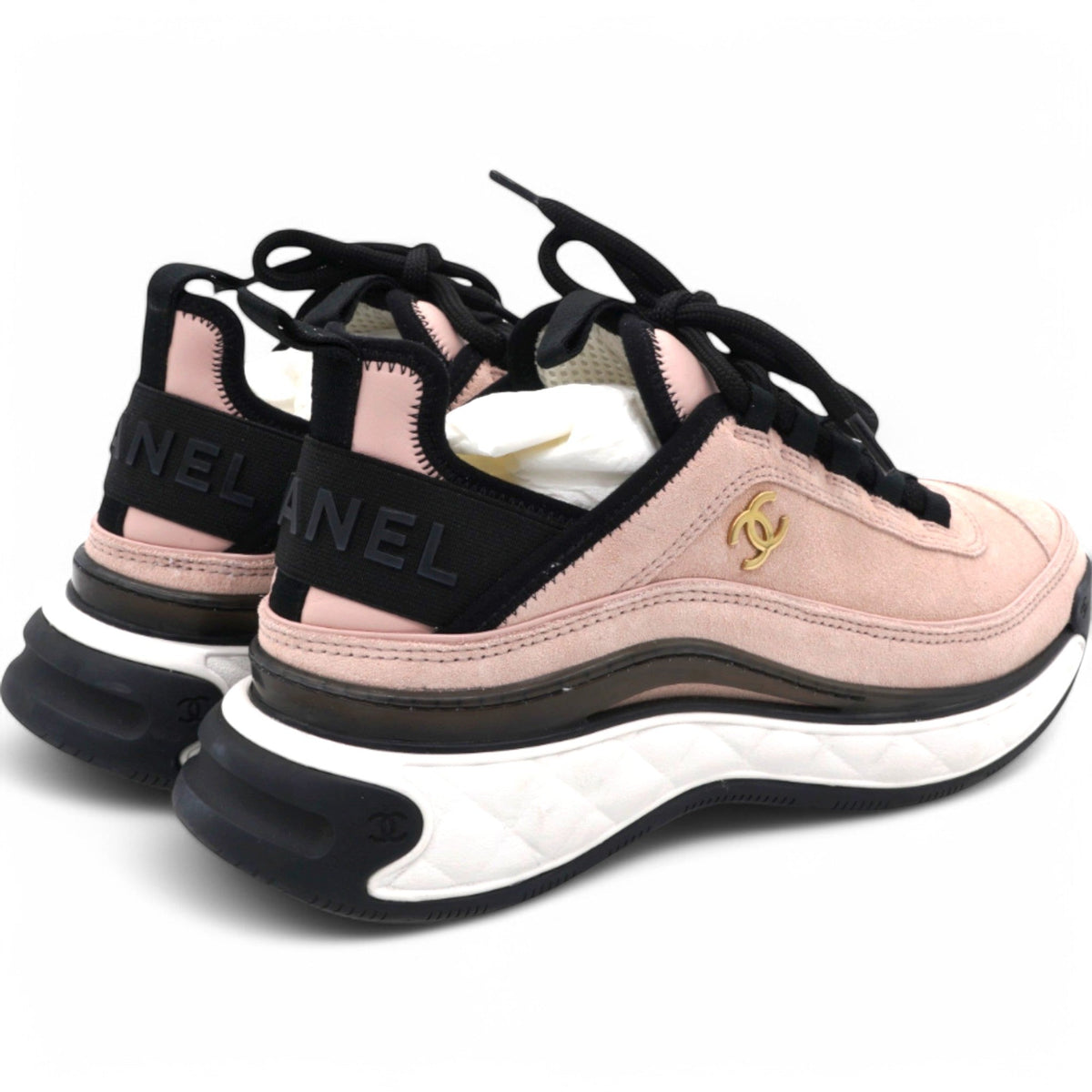 Chanel Suede Nylon Grosgrain CC Sneakers Light Pink Size35.5