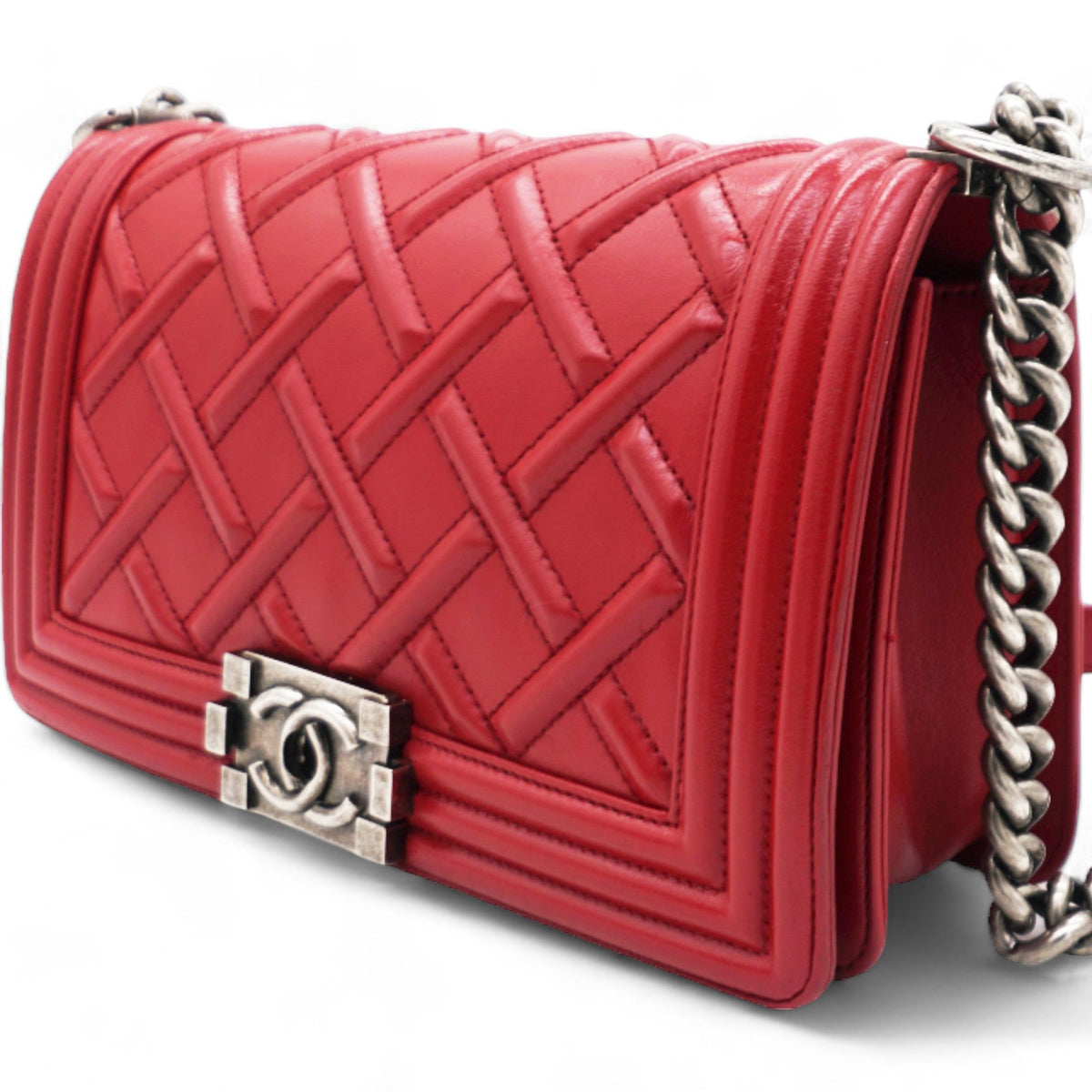 Chanel Rouge Leather Chateau Celtic Boy Bag