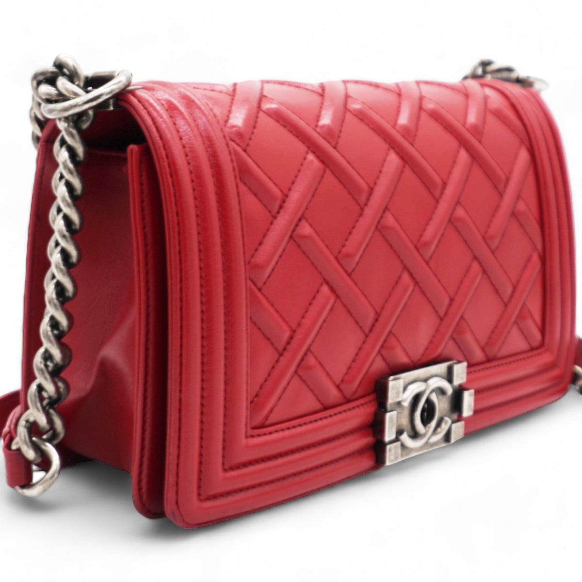 Chanel Rouge Leather Chateau Celtic Boy Bag