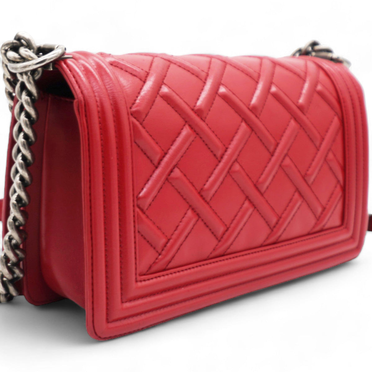 Chanel Rouge Leather Chateau Celtic Boy Bag