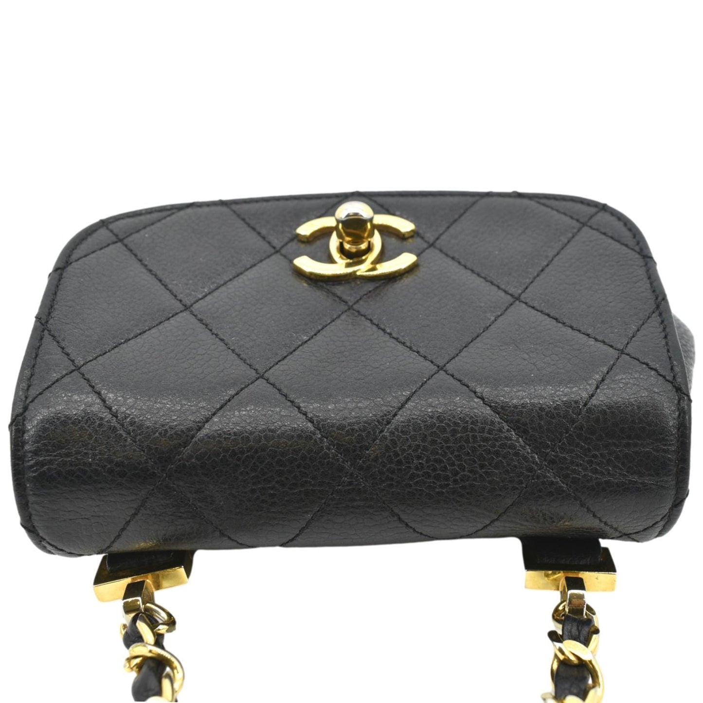 CHANEL Round Flap Vintage Quilted Caviar Leather Crossbody Bag Black