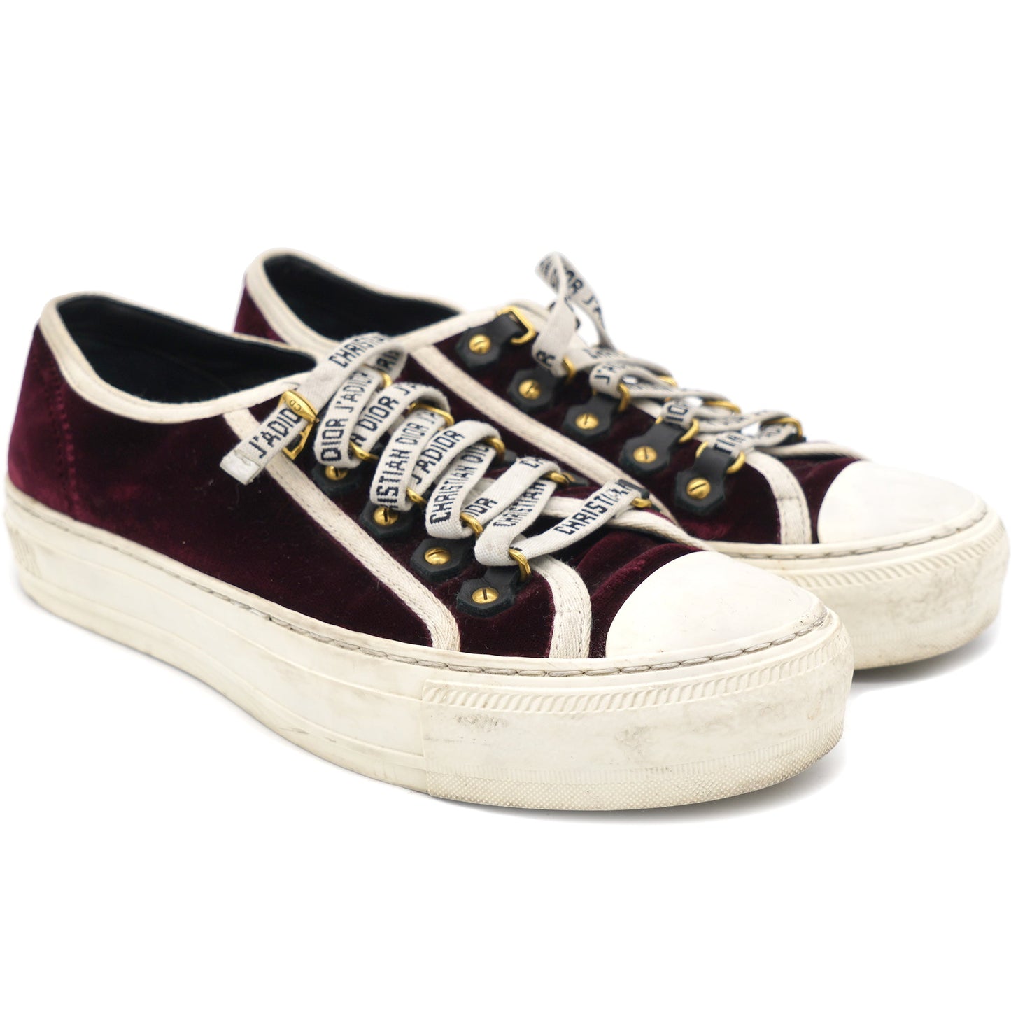 Dior Burgundy Velvet Trim Walk'N'Dior Sneakers 36.5
