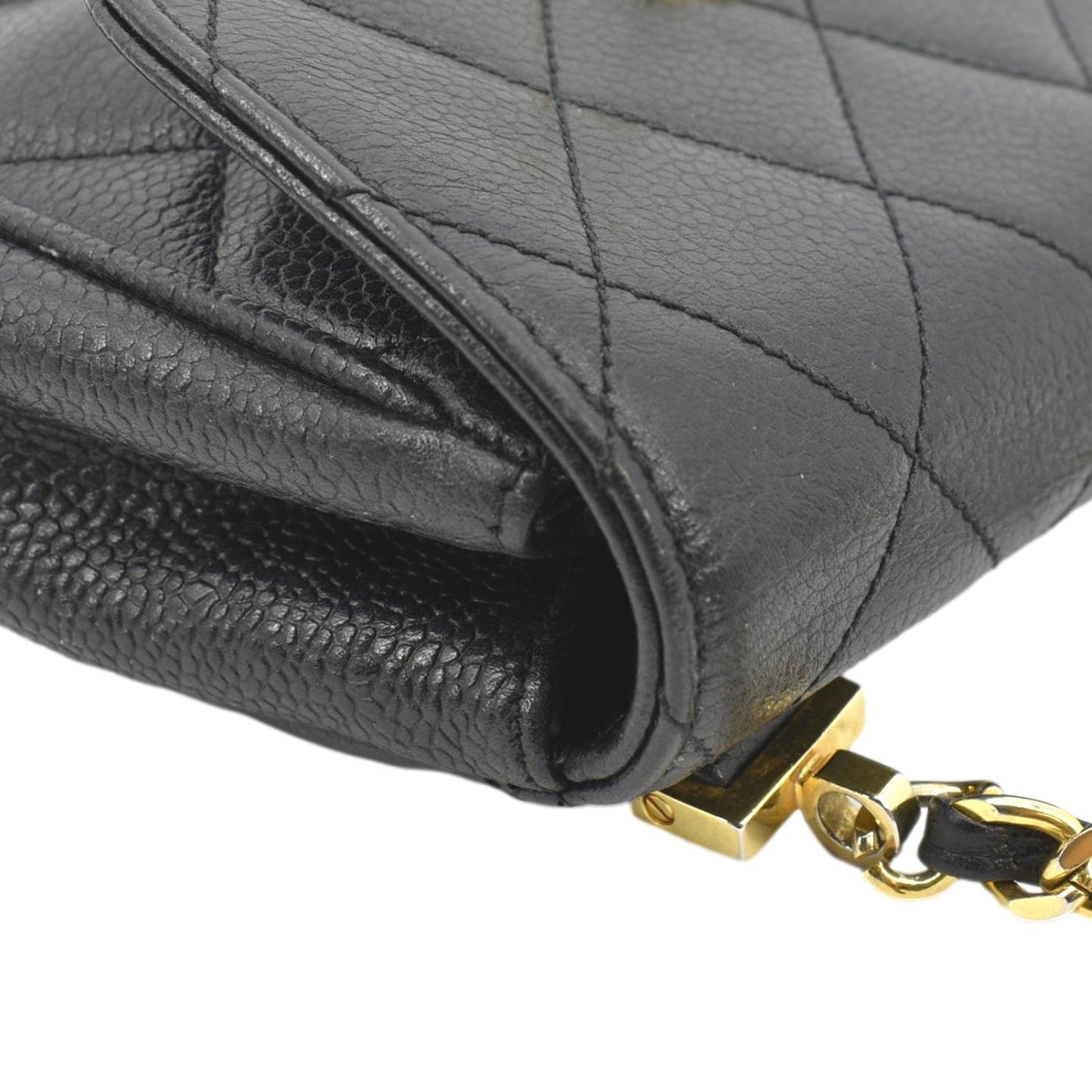 CHANEL Round Flap Vintage Quilted Caviar Leather Crossbody Bag Black