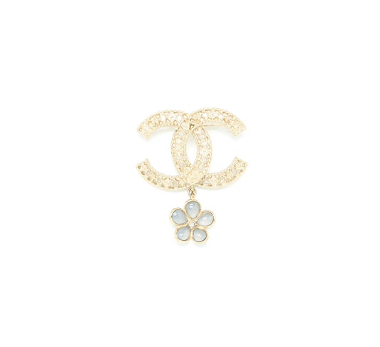 Chanel CC Logo Brooch Camellia Drop Brushed GHW