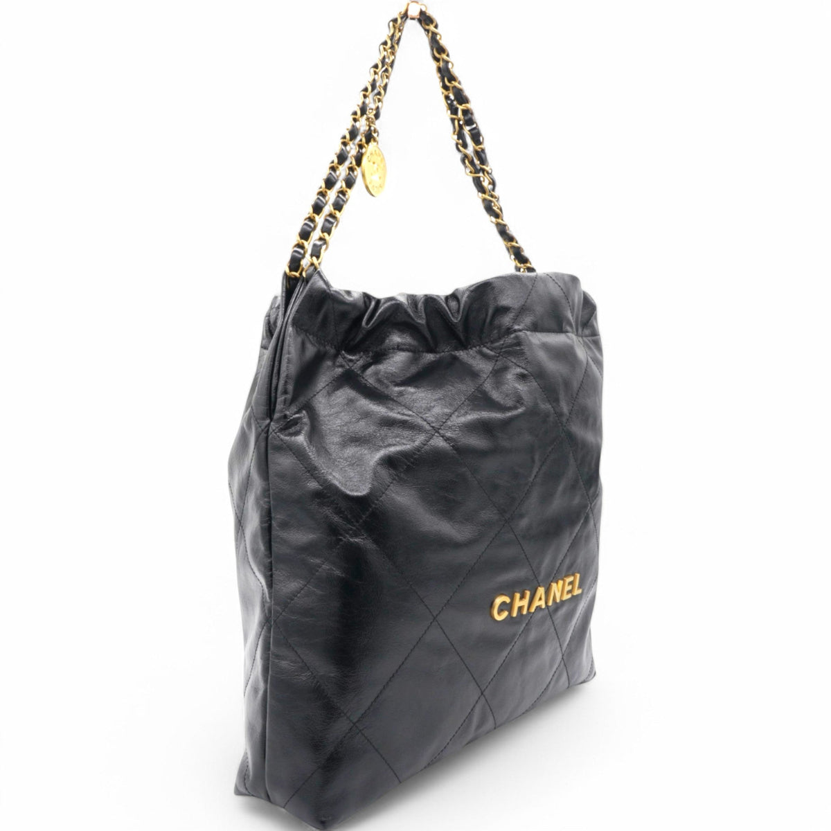 Chanel Shiny Quilted Medium Chanel 22 Black