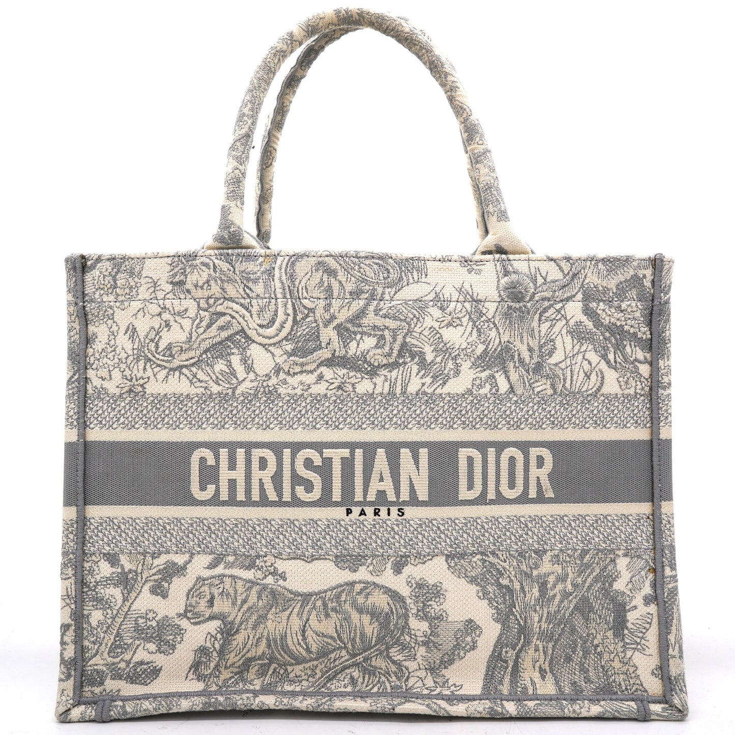 Dior Beige/Grey Embroidered Canvas Toile de Jouy Book Tote