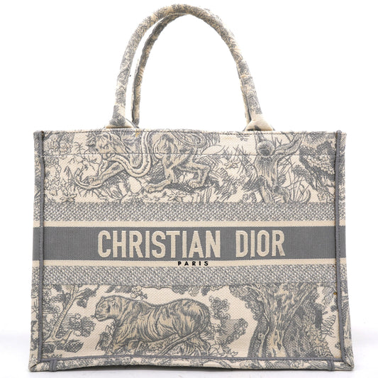 Dior Beige/Grey Embroidered Canvas Toile de Jouy Book Tote