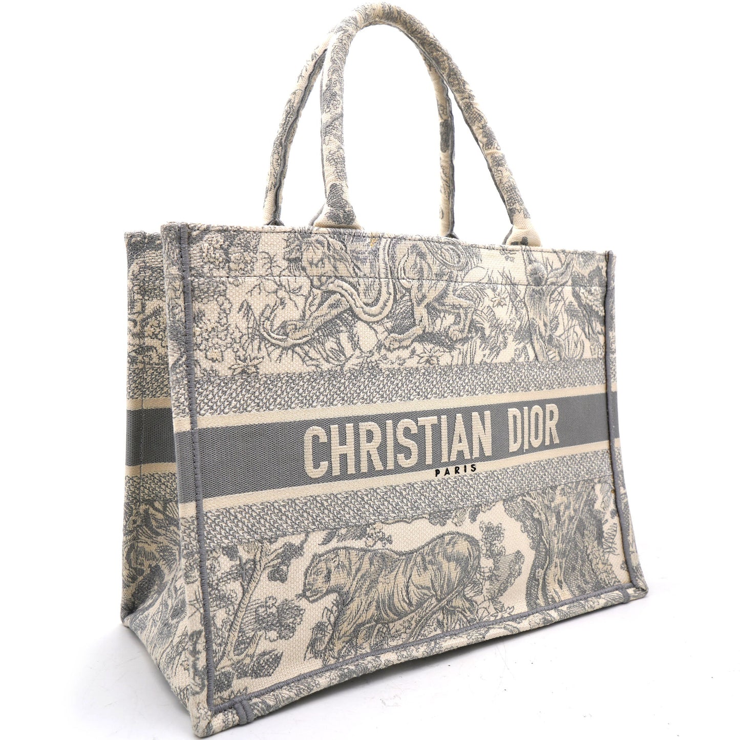 Dior Beige/Grey Embroidered Canvas Toile de Jouy Book Tote