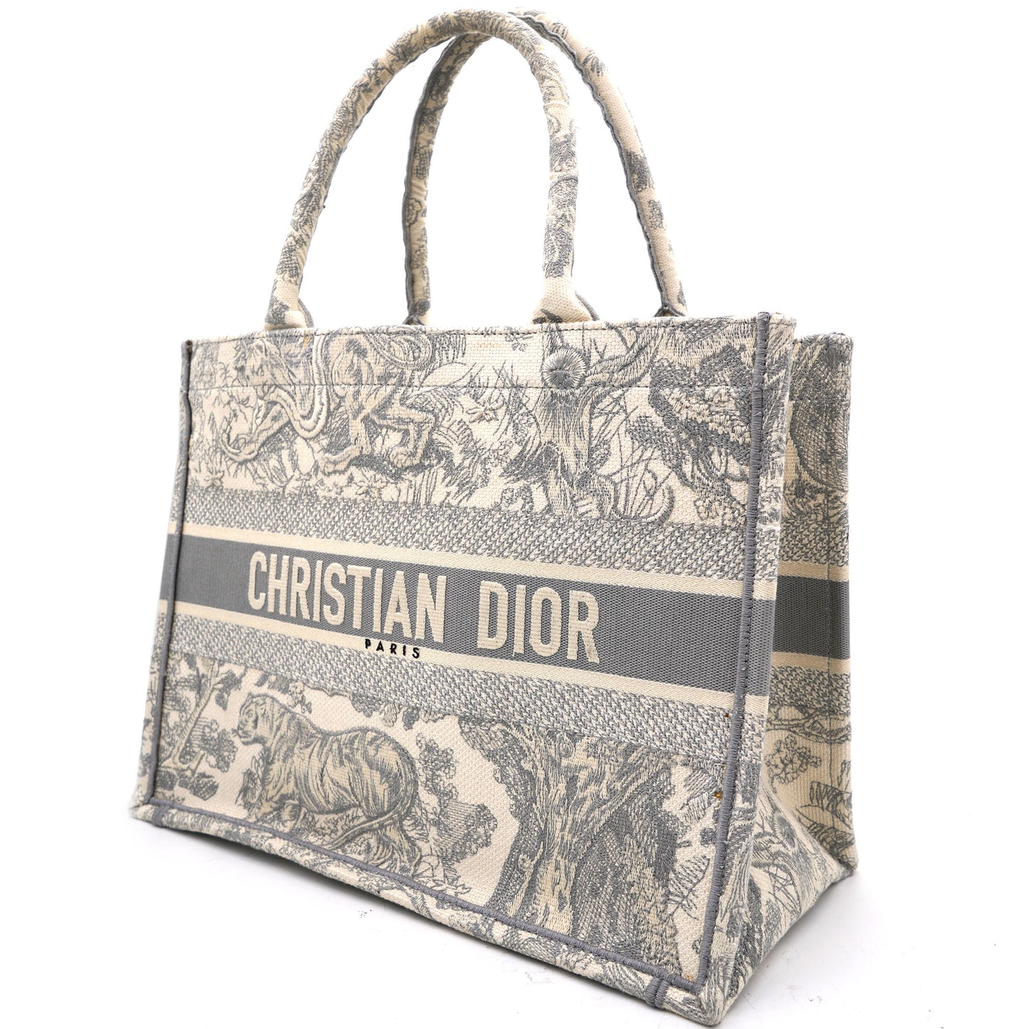 Dior Beige/Grey Embroidered Canvas Toile de Jouy Book Tote