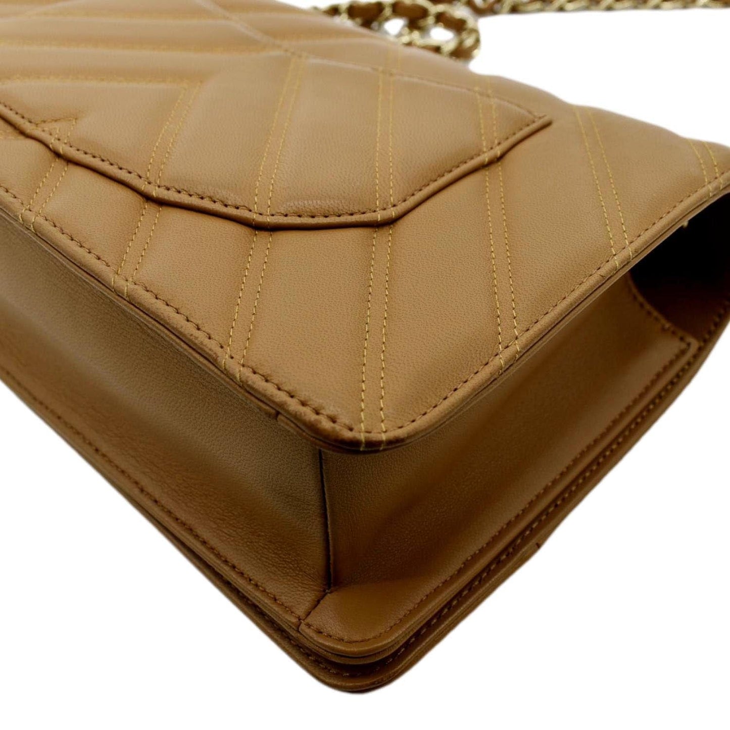 CHANEL Statement Mini Flap Quilted Chevron Leather Crossbody Bag Camel