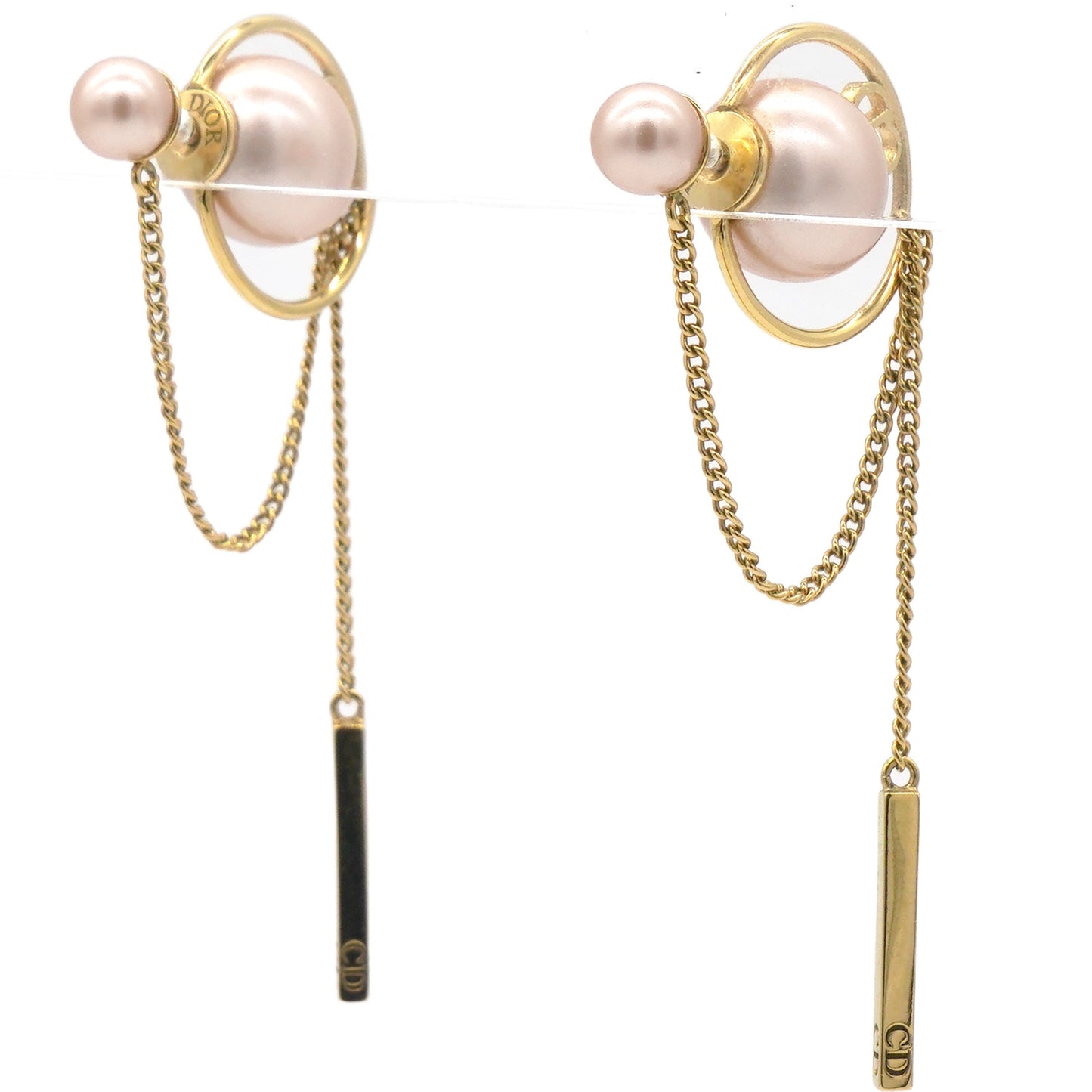 Dior Tribales Faux Pearl Gold Tone Chain Dangle Earrings