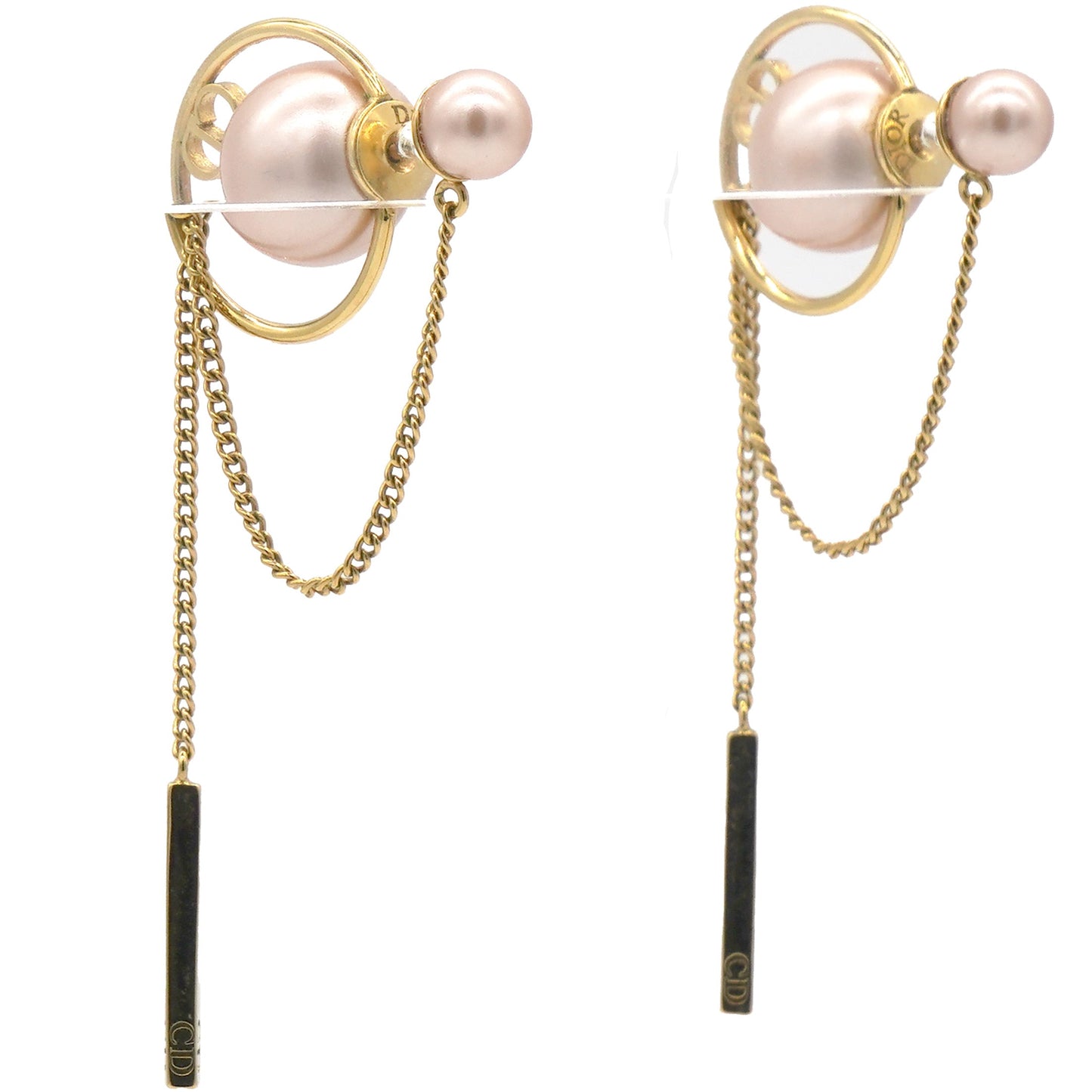 Dior Tribales Faux Pearl Gold Tone Chain Dangle Earrings