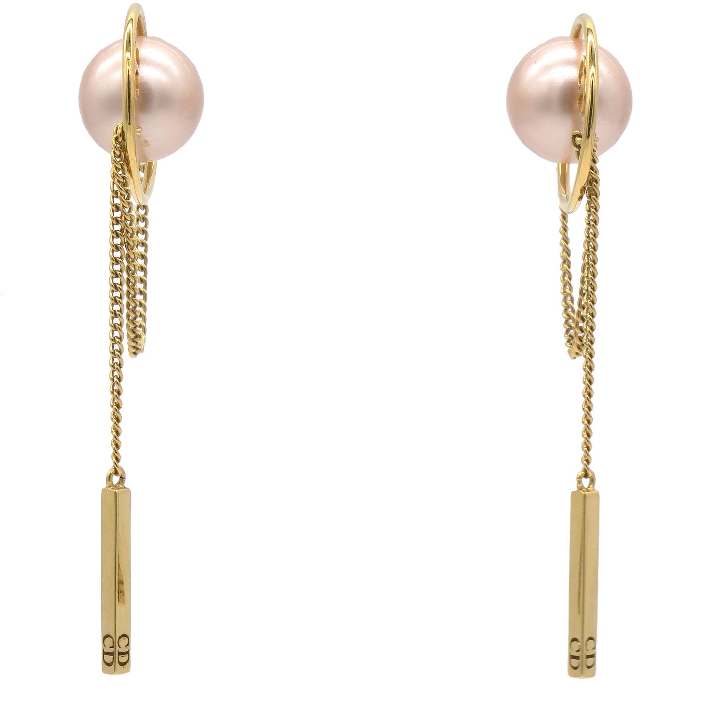 Dior Tribales Faux Pearl Gold Tone Chain Dangle Earrings