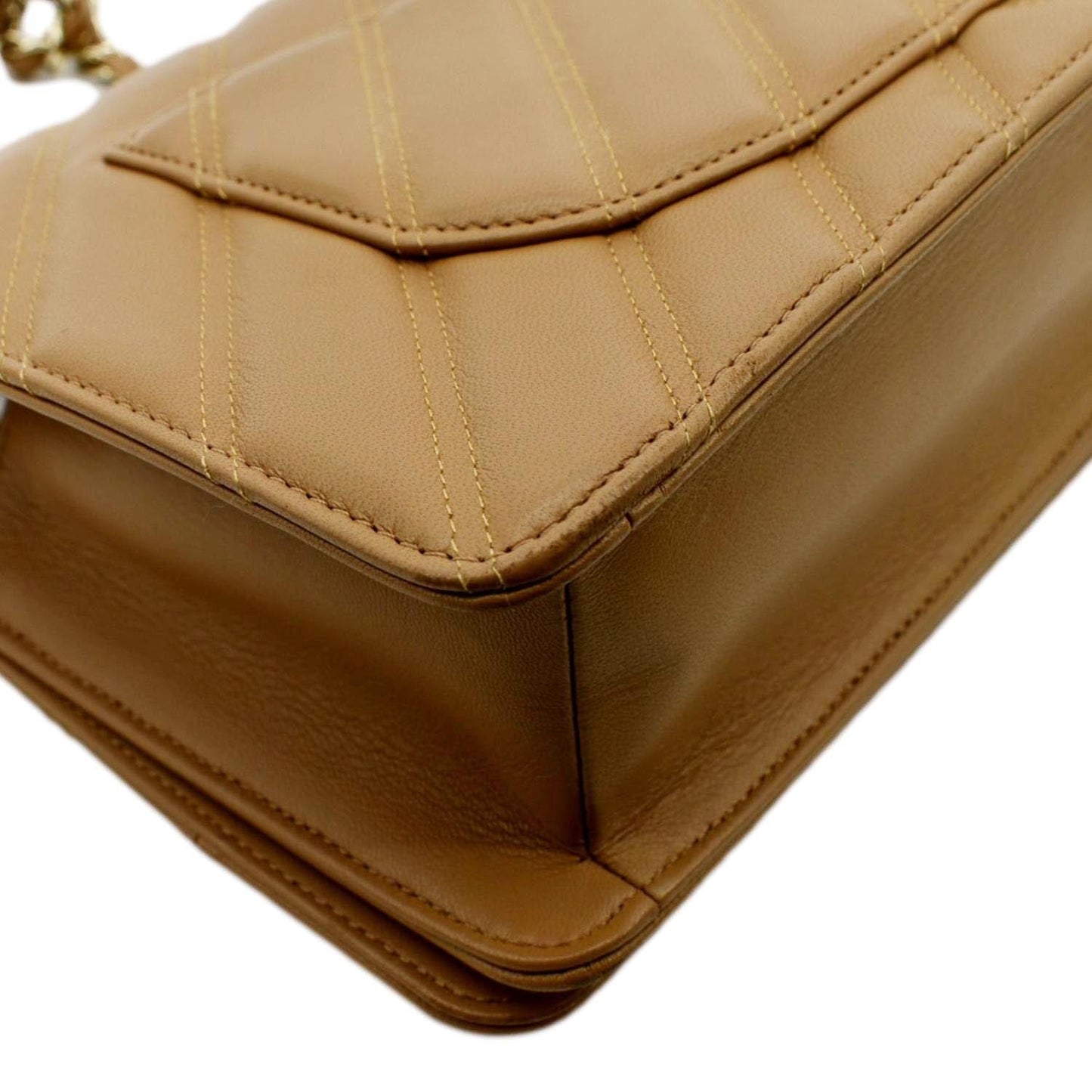 CHANEL Statement Mini Flap Quilted Chevron Leather Crossbody Bag Camel