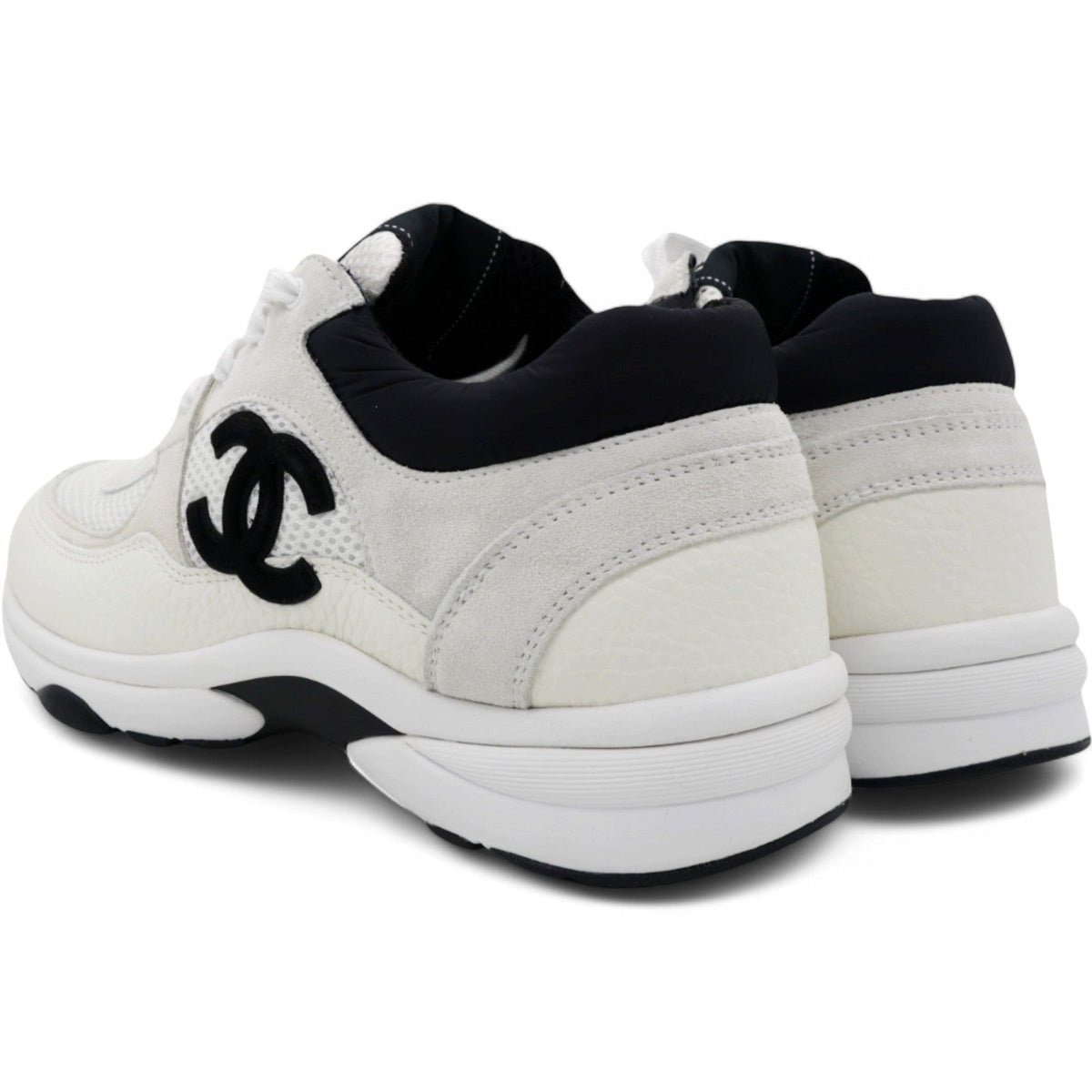Chanel Mesh Suede Grained Womens CC Sneakers White Black Size39