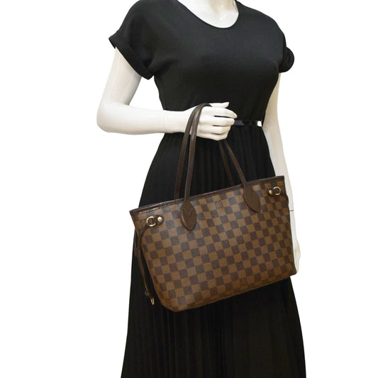 LOUIS VUITTON Neverfull PM Damier Ebene Tote Shoulder Bag Brown