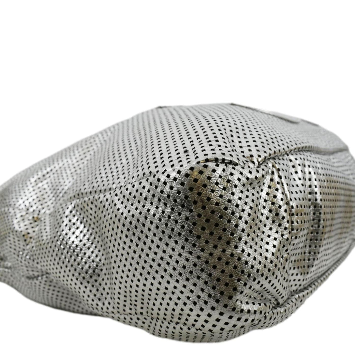 CHANEL Rodeo Drive Perforated Leather Shoulder Bag Metallic Silver