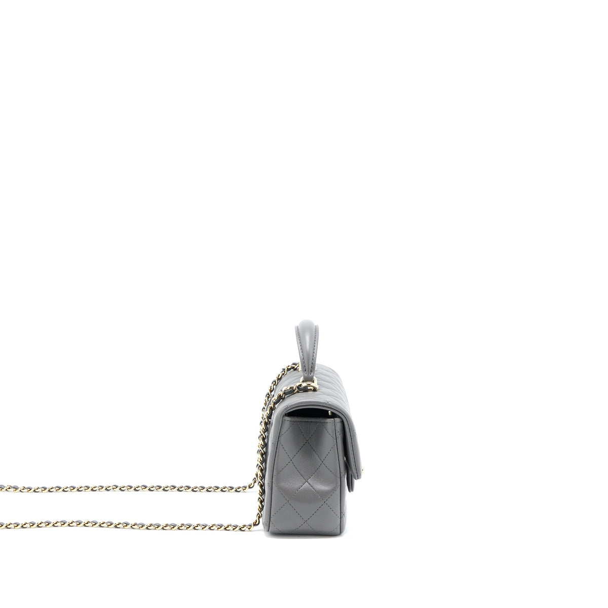 Chanel Top Handle Mini Rectangular Flap Bag Lambskin Grey LGHW (Microchip)