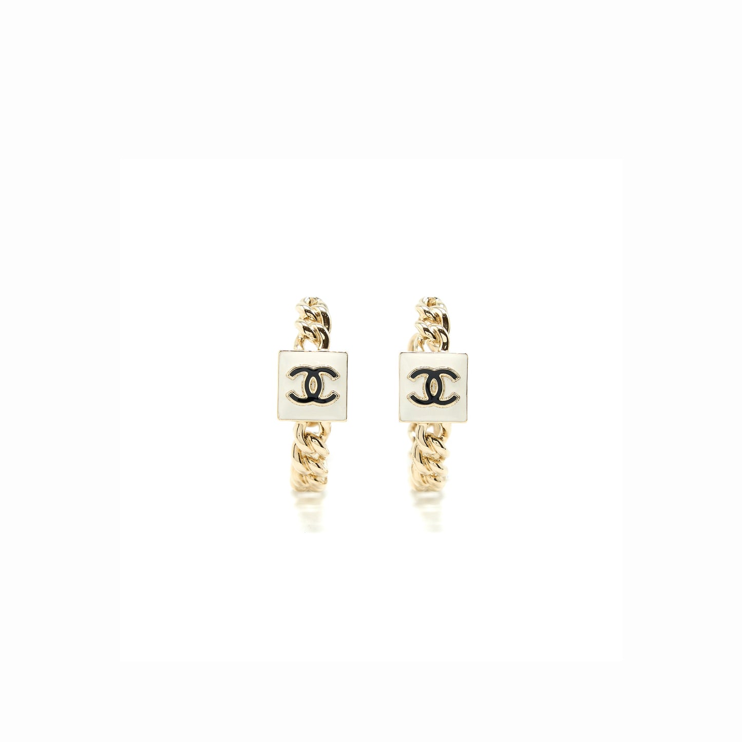 Chanel Giant CC Earring with Enamel Square CC Black/White Light Gold Tone