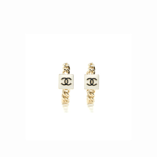Chanel Giant CC Earring with Enamel Square CC Black/White Light Gold Tone
