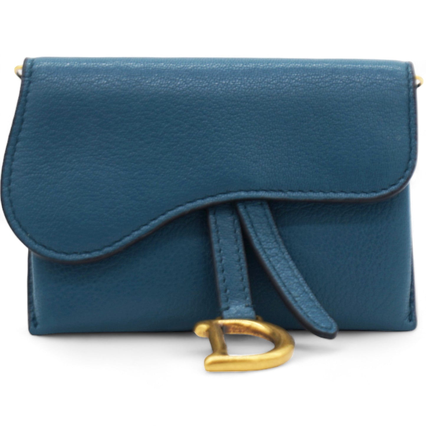 Dior Grained Calfskin Saddle Chain Wallet Pouch Denim