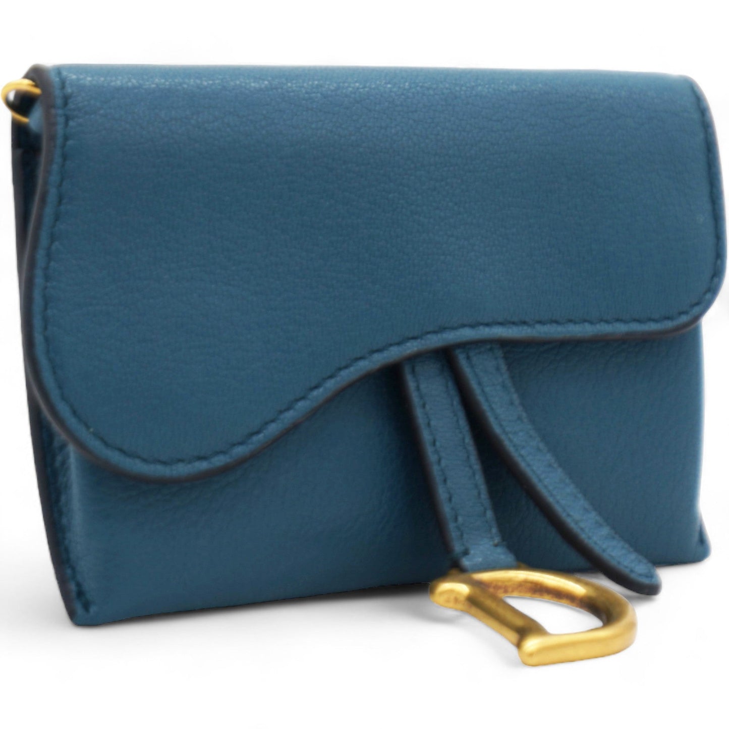Dior Grained Calfskin Saddle Chain Wallet Pouch Denim