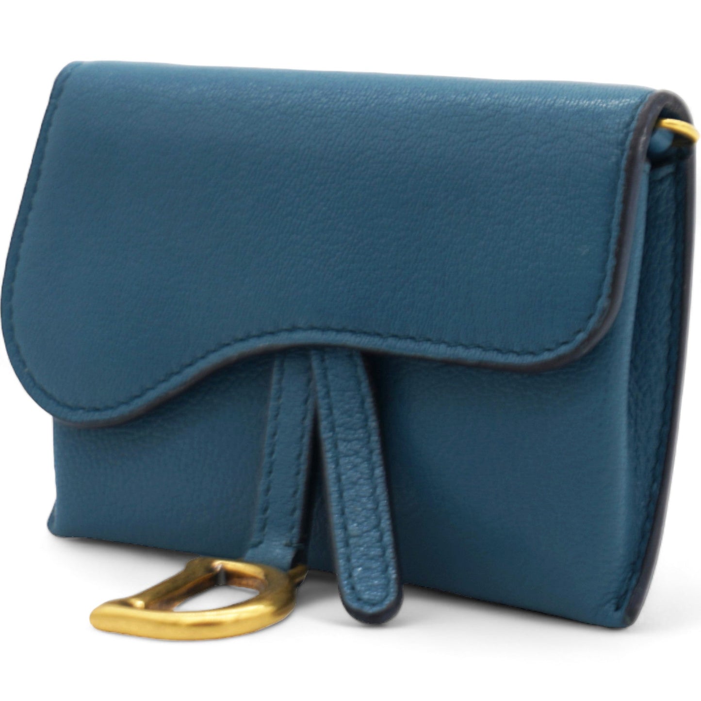 Dior Grained Calfskin Saddle Chain Wallet Pouch Denim