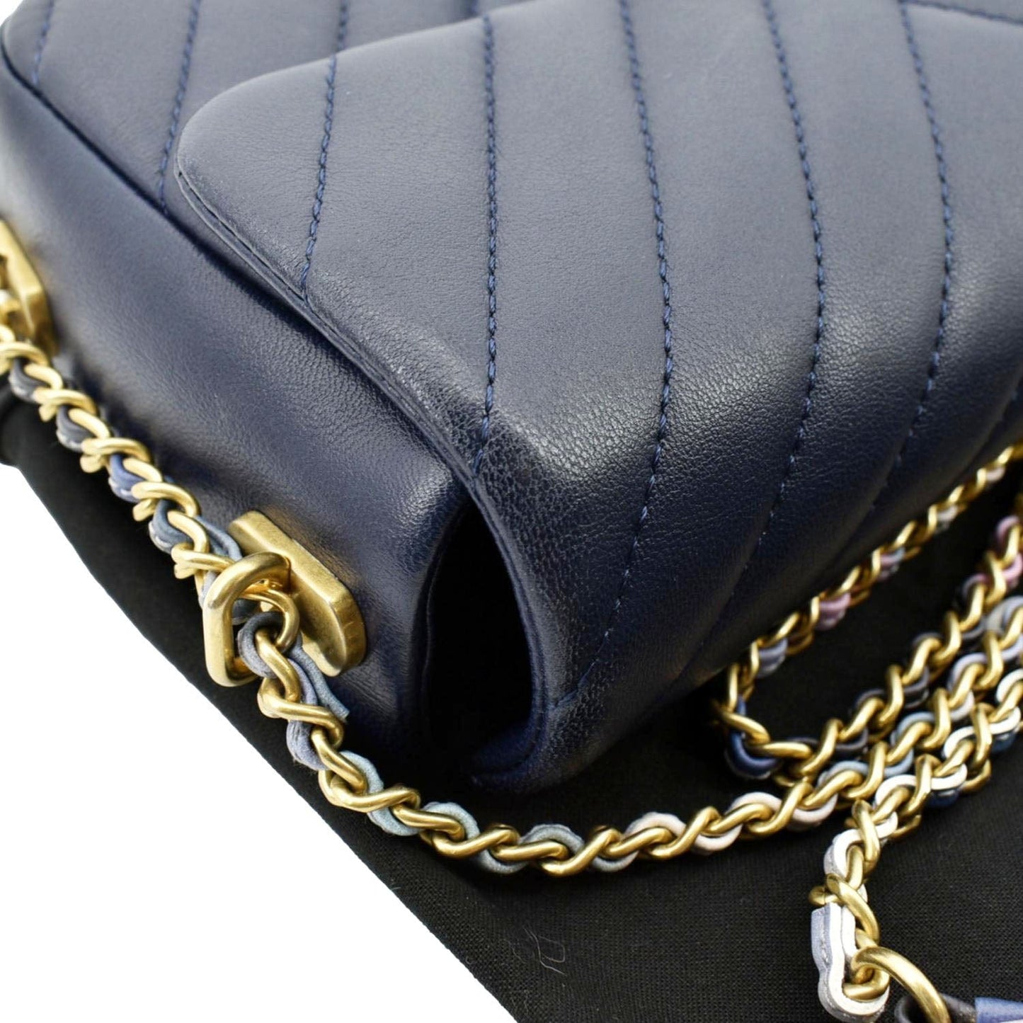 CHANEL Mini Rectangular Flap Chevron Leather Crossbody Bag Navy Blue