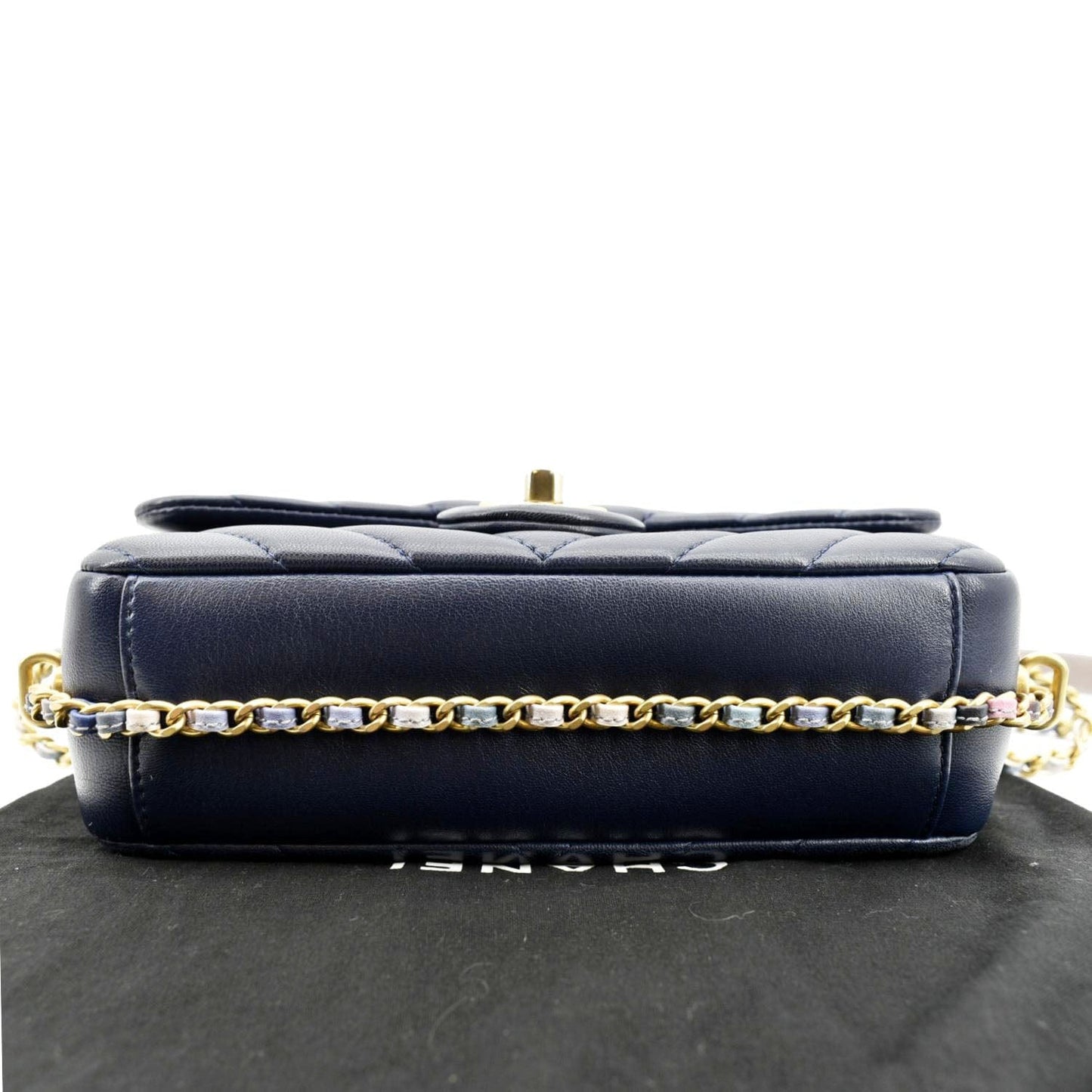 CHANEL Mini Rectangular Flap Chevron Leather Crossbody Bag Navy Blue