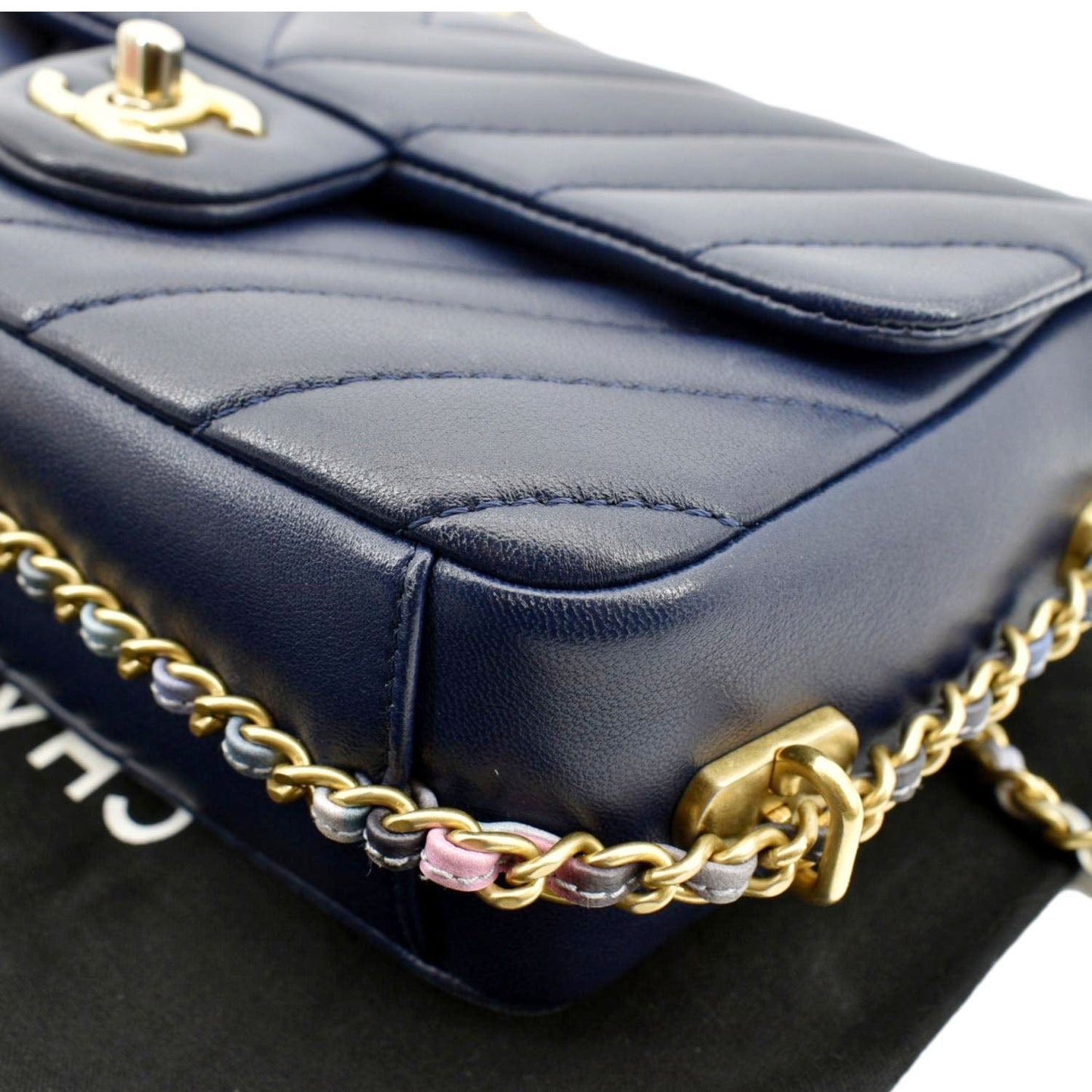 CHANEL Mini Rectangular Flap Chevron Leather Crossbody Bag Navy Blue