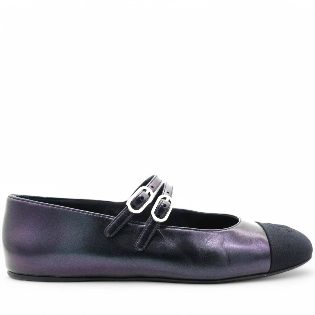 Chanel Lambskin Grosgrain Pearl Mary Jane Flats Black Size37
