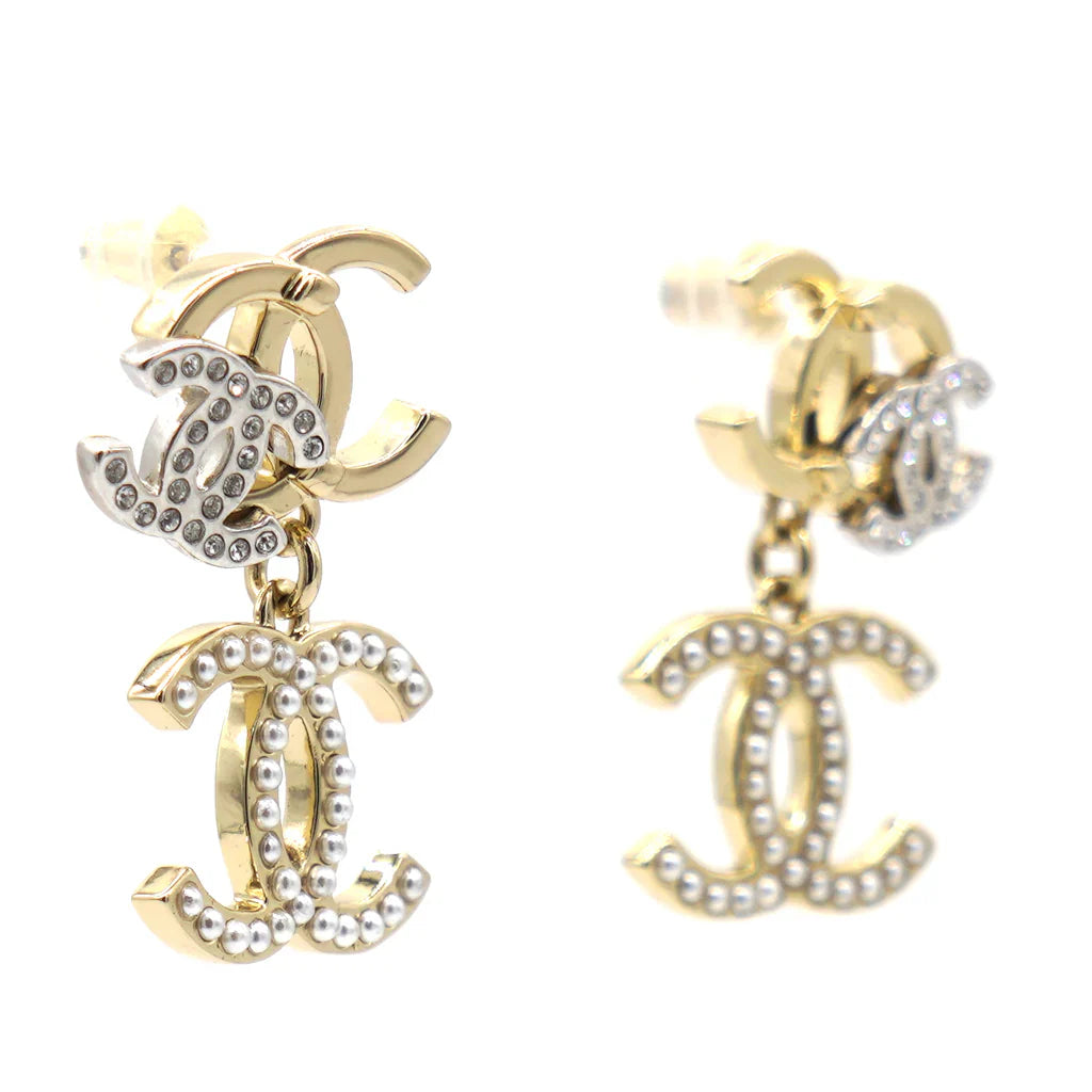 Chanel Triple CC Crystal Drop Earrings