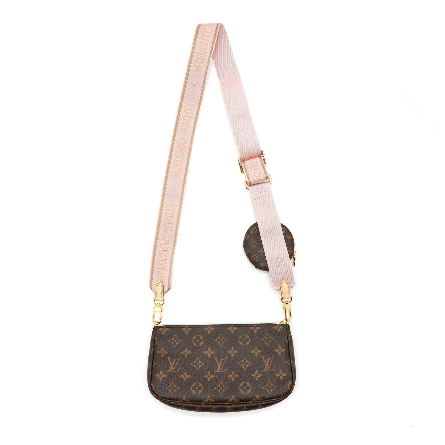 Louis Vuitton Multi Pochette Accessories Monogram Canvas With Rose Clair Strap GHW