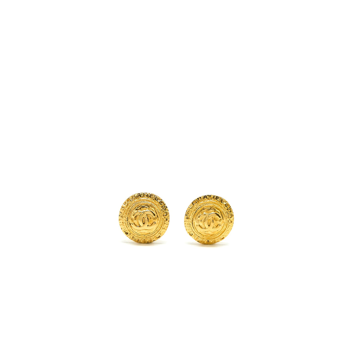 Chanel Vintage Round Ear Clips Gold Tone