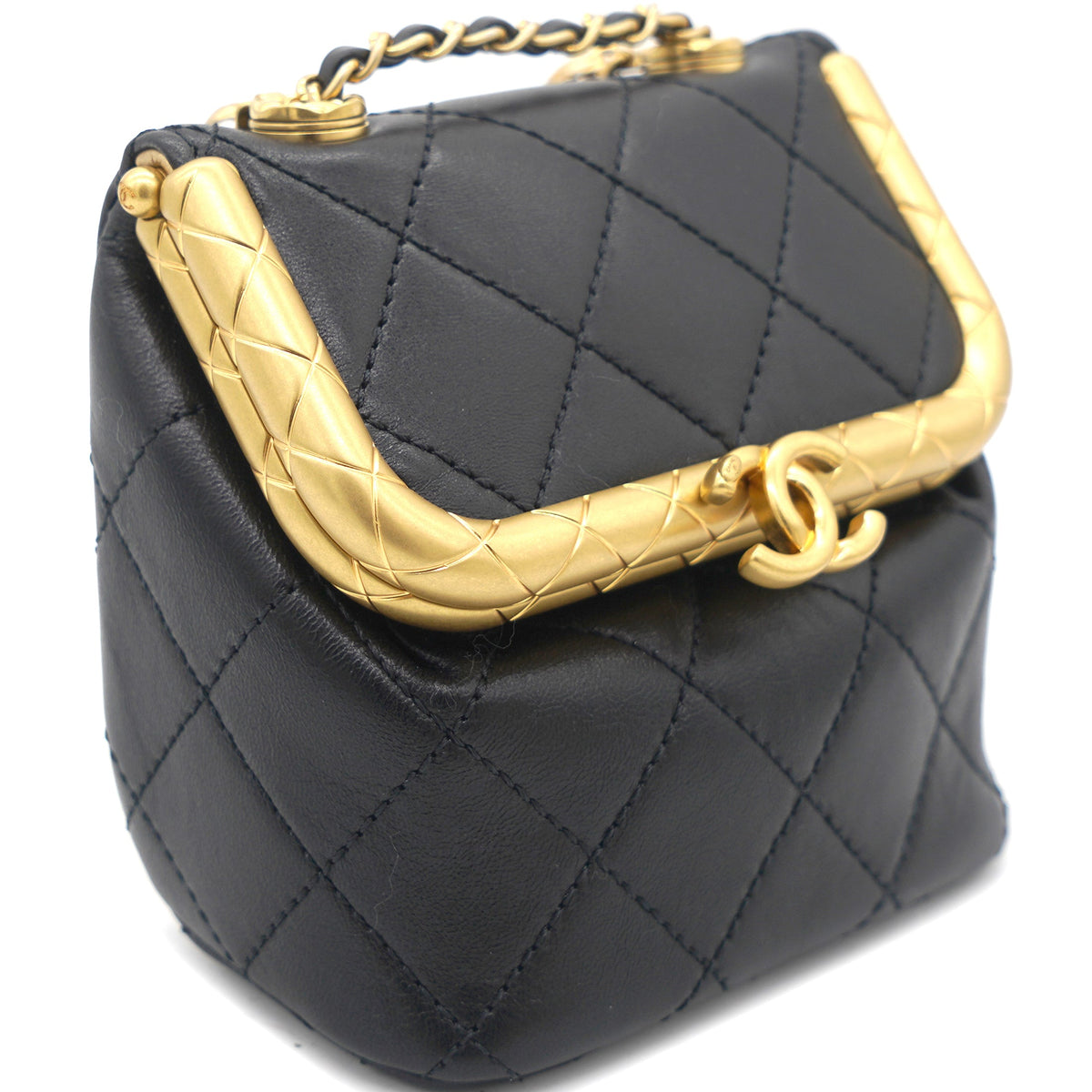 Chanel Kiss lock Clasp Bag Lambskin Black