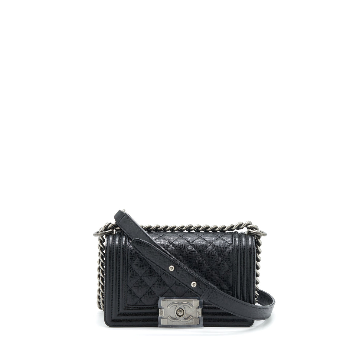Chanel Small Boy Bag Caviar Black Ruthenium Sliver Hardware (Microchip)