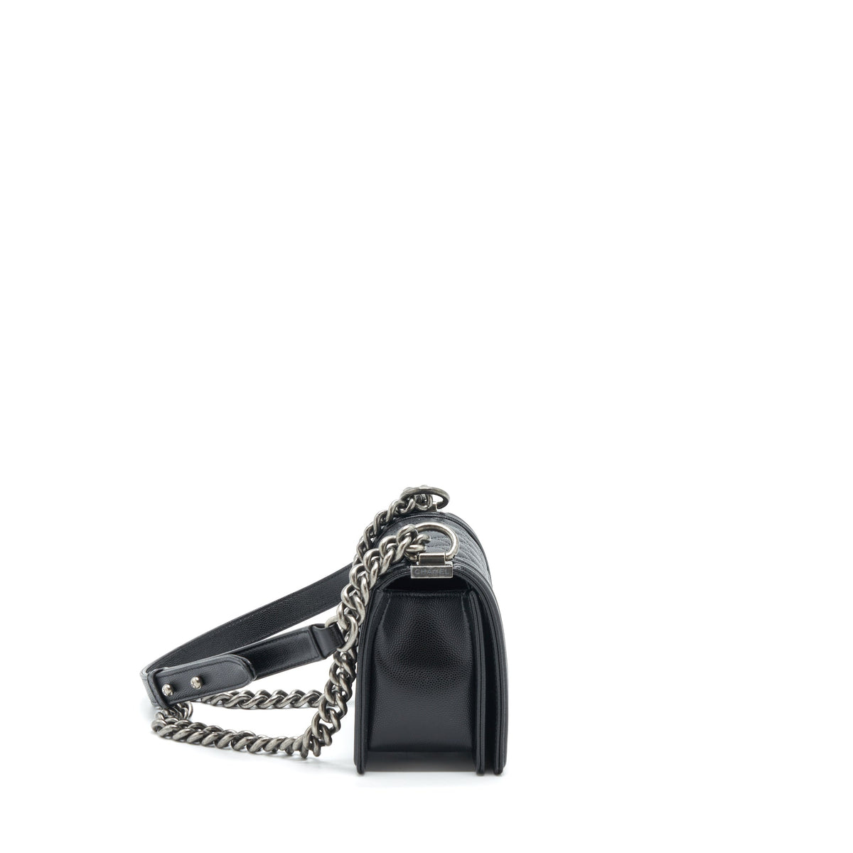 Chanel Small Boy Bag Caviar Black Ruthenium Sliver Hardware (Microchip)