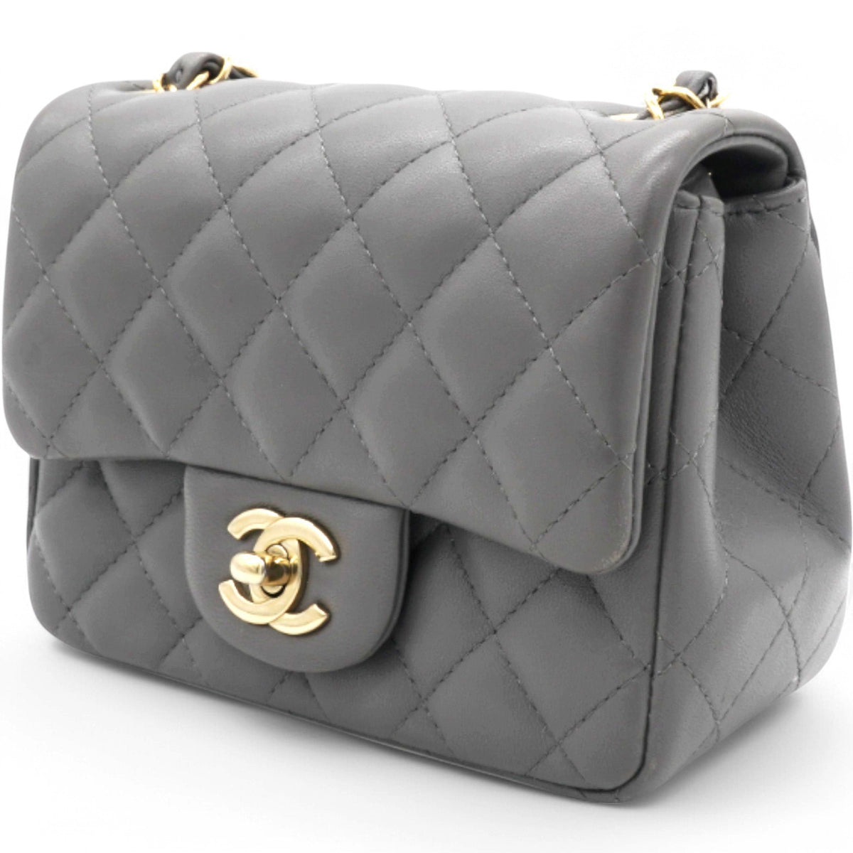 Chanel Quilted Dark Grey Lambskin Square Mini Classic Flap