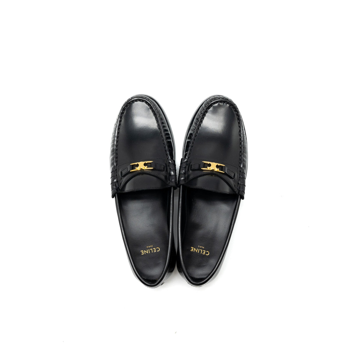 Celine Size 37 Luco Triomphe Loafer Calfskin Black GHW