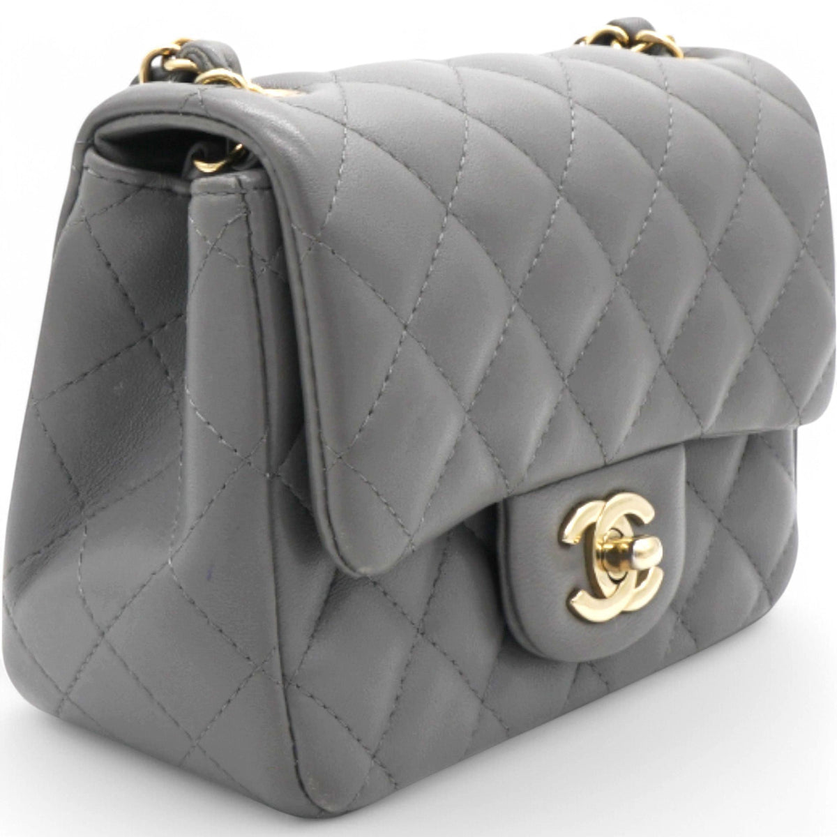 Chanel Quilted Dark Grey Lambskin Square Mini Classic Flap