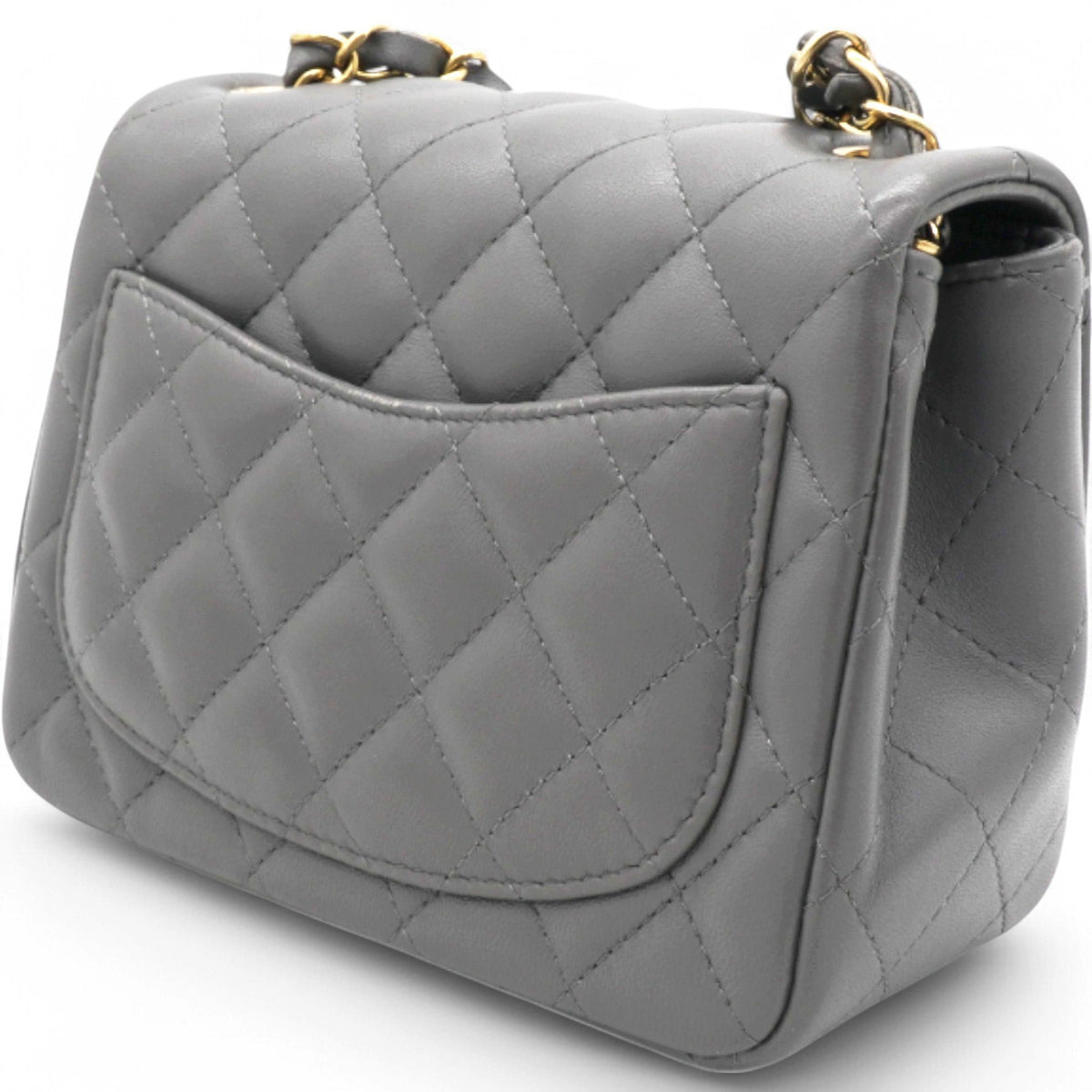 Chanel Quilted Dark Grey Lambskin Square Mini Classic Flap