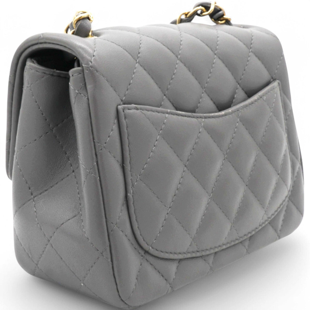 Chanel Quilted Dark Grey Lambskin Square Mini Classic Flap