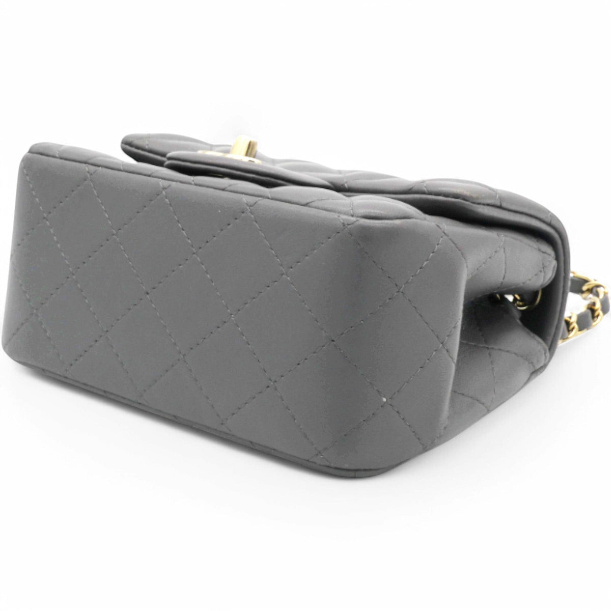 Chanel Quilted Dark Grey Lambskin Square Mini Classic Flap