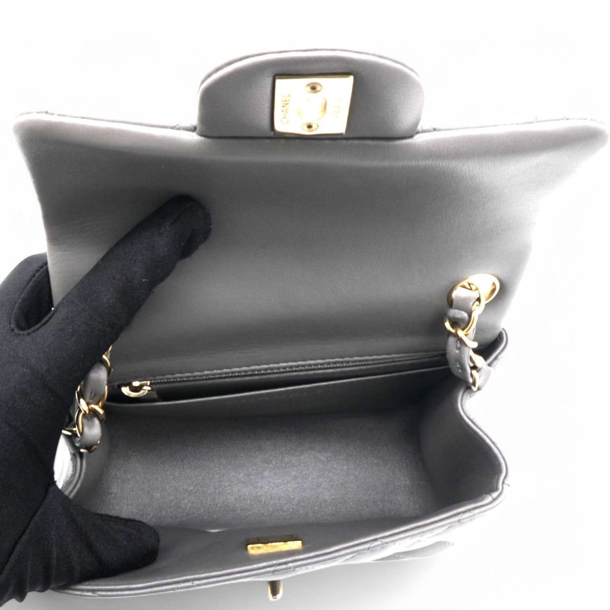 Chanel Quilted Dark Grey Lambskin Square Mini Classic Flap