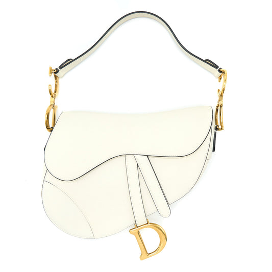 Dior Medium Saddle Bag Calfskin White GHW