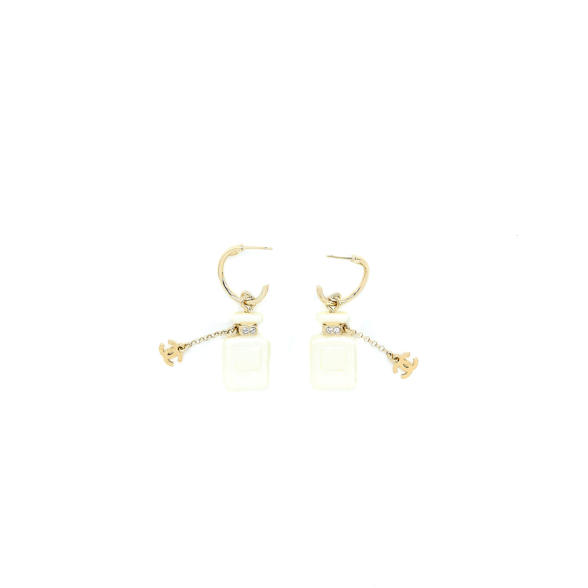 Chanel No.5 Perfume Bottle Earrings Light Gold Tone
