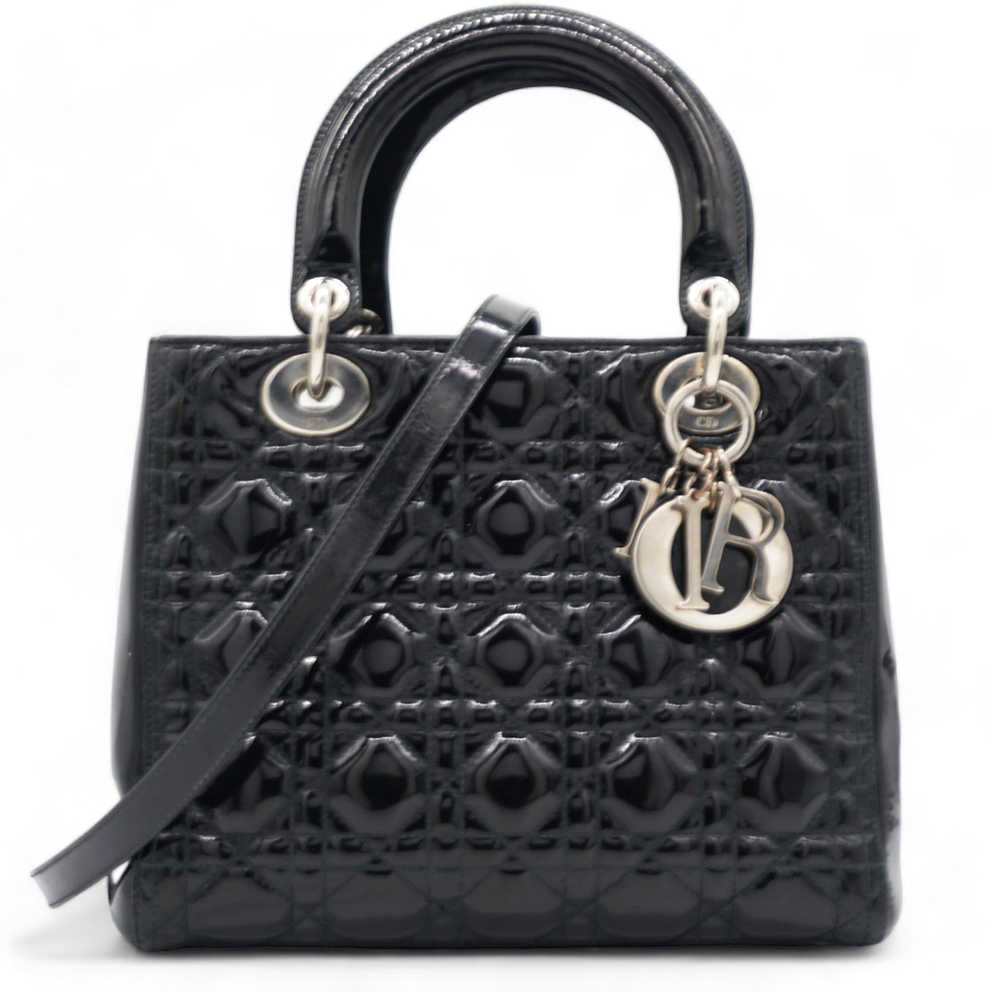 Dior Patent Cannage Medium Lady Dior Black