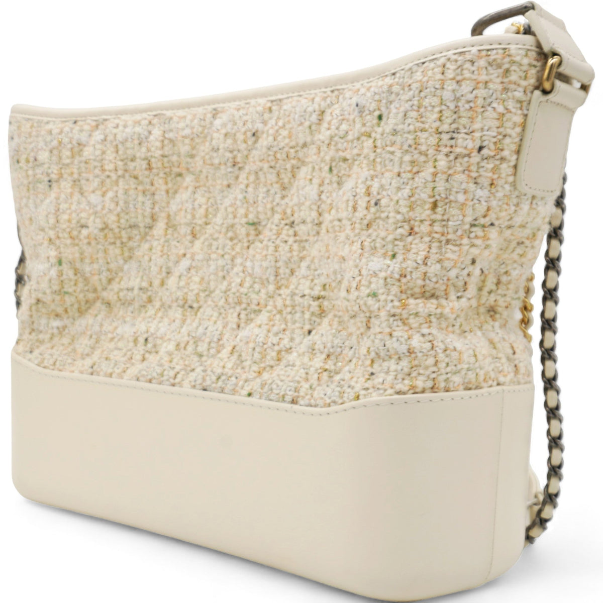 Chanel Tweed Calfskin Quilted Medium Gabrielle Hobo White