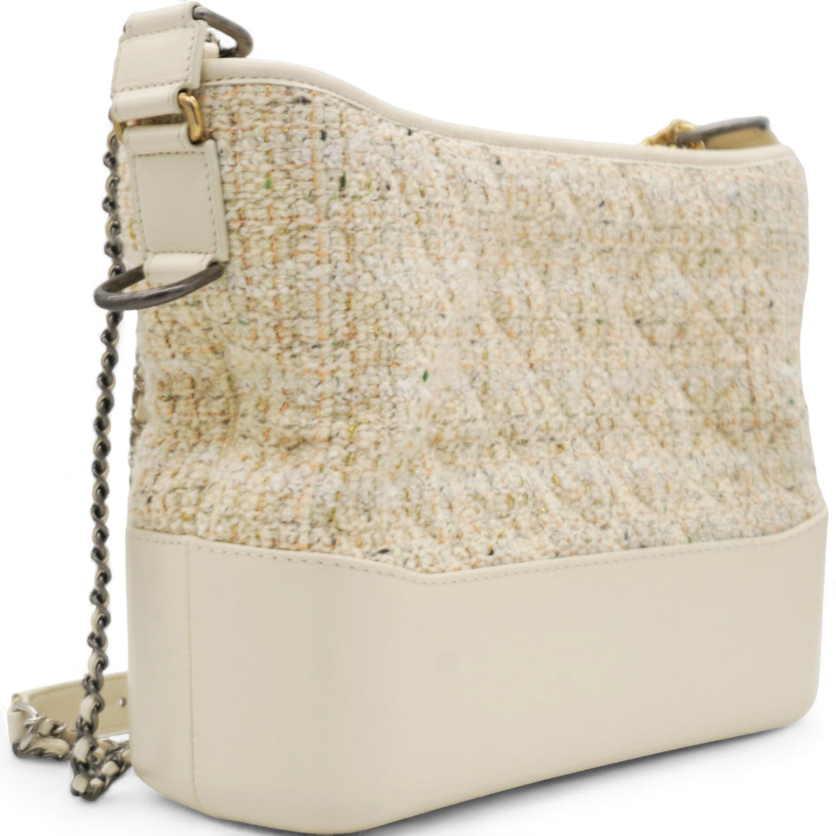 Chanel Tweed Calfskin Quilted Medium Gabrielle Hobo White